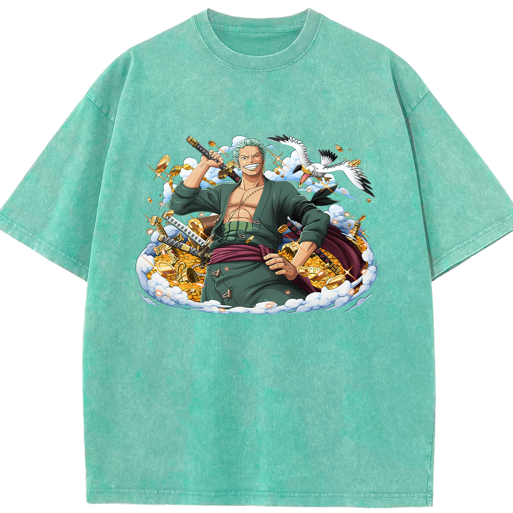 ワンピース ロロノア・ゾロ ONE PIECE Roronoa Zoro 綿100% ヴィンテージ風 半袖Tシャツ（フロントプリント）